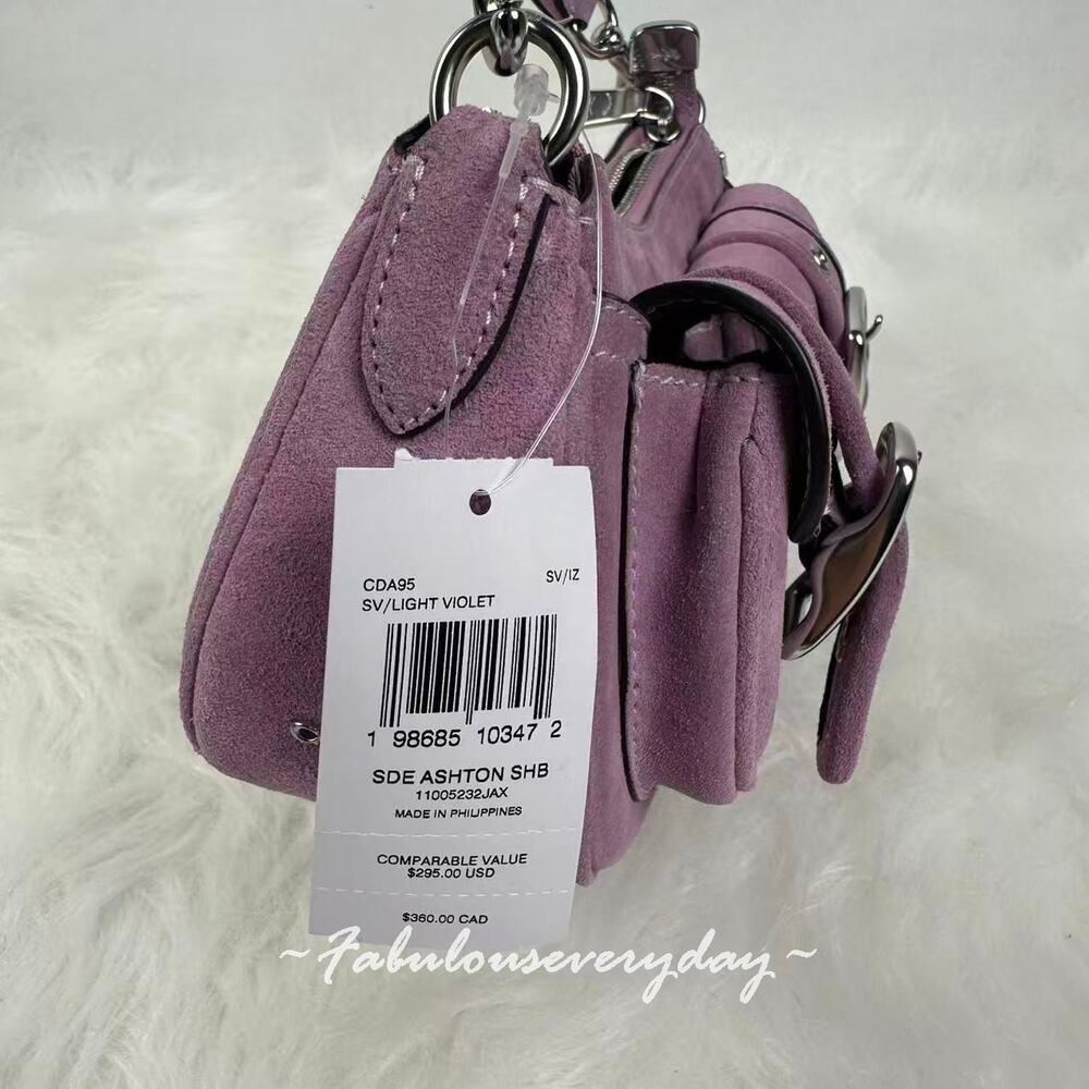 Coach Ashton Shoulder Bag Crossbody In Suede/Silver/Light Violet CDA95 NWT - Picture 4 of 7